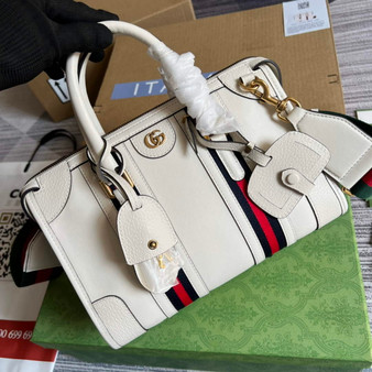 Gucci 715772 Small top handle bag with Double G White leather - W27cm x H18cm x D14cm / White - View 1