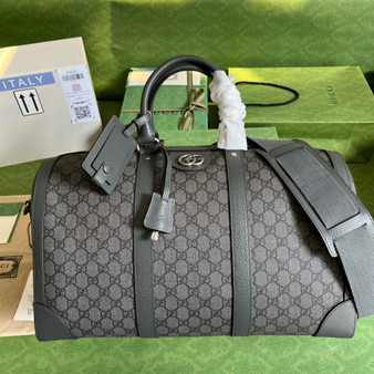 Gucci 724642 Savoy small duffle bag in grey and black Supreme