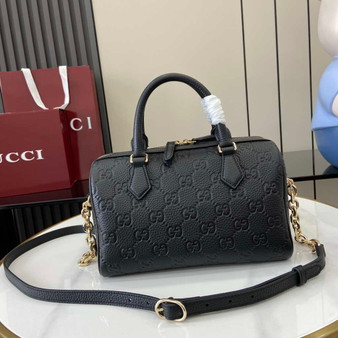 Gucci GG Emblem small top handle bag �?15255 in black GG leather
