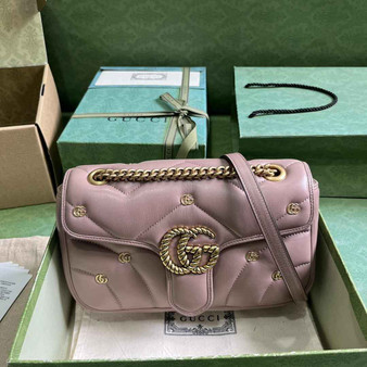Gucci GG Marmont Small Shoulder Bag 443497 Pink Matelassé Leather - Default Title - View 1