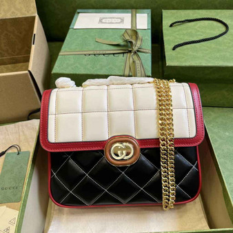 Gucci Deco small shoulder bag in Black with White leather ‎740834 - Default Title - View 1