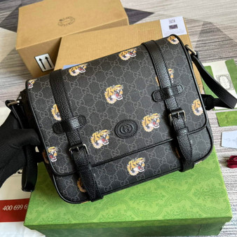 Gucci ‎‎658542 GG Messenger bag Tiger print  black Supreme canvas - Default Title - View 1