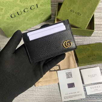 Gucci GG Marmont card case 657588 black leather Gold
