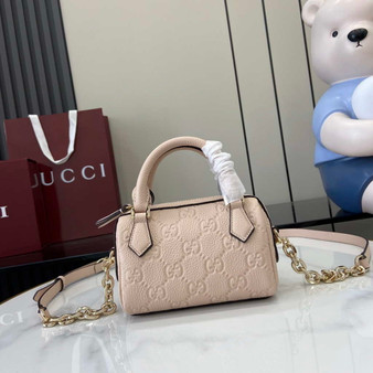 Gucci GG Emblem super mini top handle bag 815256 in light pink leather