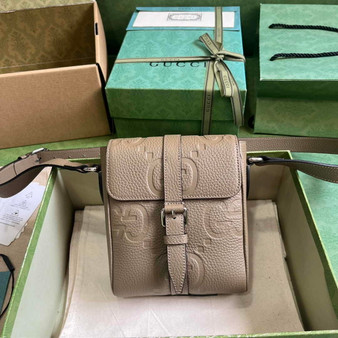 Gucci Jumbo GG small messenger bag 760235 in beige leather