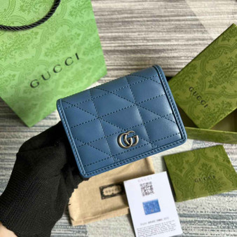 Gucci ‎466492 GG Marmont card case wallet in Blue - Default Title - View 1