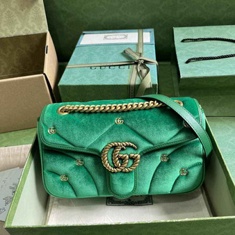 Gucci GG Marmont Small Shoulder Bag 443497 Green Velvet - Default Title - View 1
