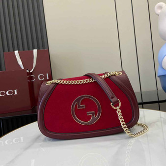 Gucci Blondie small shoulder bag in red suede 815715 - Default Title - View 1
