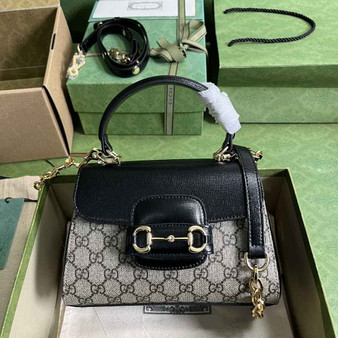 Gucci �?03848 Horsebit 1955 top handle bag Black gg leather