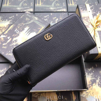 Gucci ‎�?56117 GG Marmont zip around wallet black leather gold