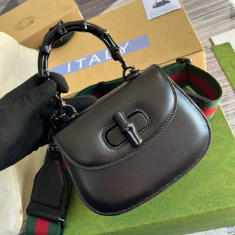 Gucci 686864 Bamboo 1947 mini top handle bag Black Leather - Default Title - View 1