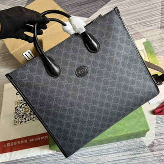 Gucci 674148 Medium tote with Interlocking G Black leather