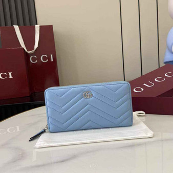 Gucci GG Marmont Leather Zip Wallet - Blue 837758