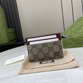 Gucci Bi-color GG card case 768248 wine red leather - Default Title - View 1