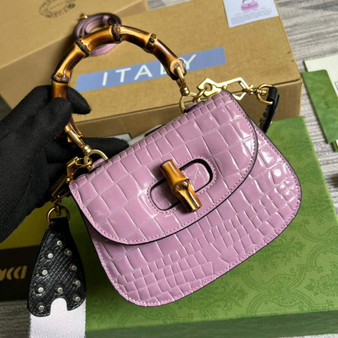 Gucci 686864 Bamboo 1947 mini top handle bag Purple crocodile leather - Default Title - View 1