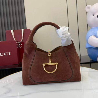 Gucci Softbit medium top handle bag, 837467 in dark brown suede