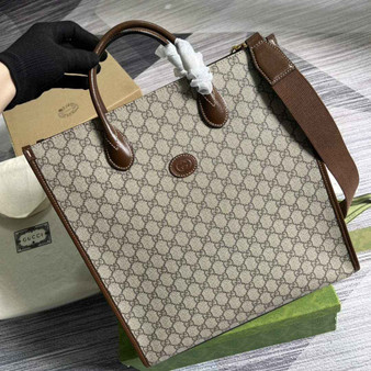 Gucci ‎674155 Medium tote with Interlocking G Beige GG Supreme canvas - Default Title - View 1