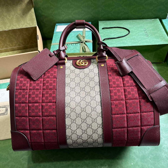 Gucci 724642 Mini GG canvas small duffle bag in Burgundy leather - Default Title - View 1