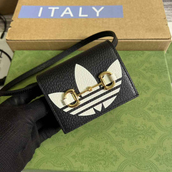 adidas x Gucci card case with Horsebit 702248 Black and off-white leather