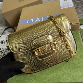 Gucci 675801 Horsebit 1955 lizard mini bag gold leather