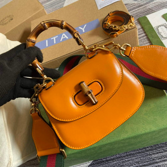 Gucci 686864 Bamboo 1947 mini top handle bag Yellow Leather
