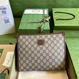 Gucci ‎‎672956 Beauty case with Interlocking G Brown leather - W26cm x H20cm x D6cm / Brown - View 1