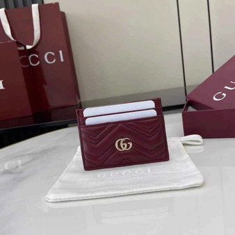 Gucci GG Marmont card case �?43127 in wine red leather