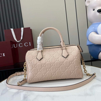 Gucci GG Emblem small top handle bag �?15255 in light pink GG leather