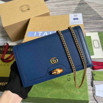 Gucci 696817 Diana mini bag with bamboo Navy Blue leather - Default Title - View 1
