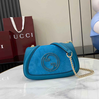 Gucci Blondie mini shoulder bag in blue suede ‎815711 - Default Title - View 1