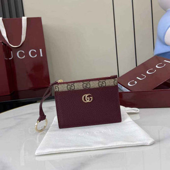 Gucci GG Marmont card case in Rosso Ancora red and beige leather ‎837966 - Default Title - View 1