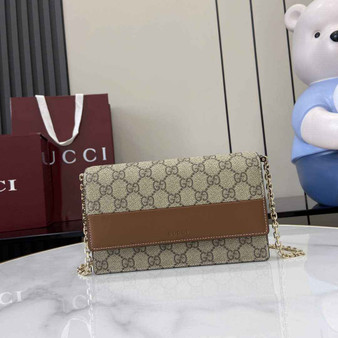 Gucci GG Emblem wallet on chain in brown leather 838151 - Default Title - View 1