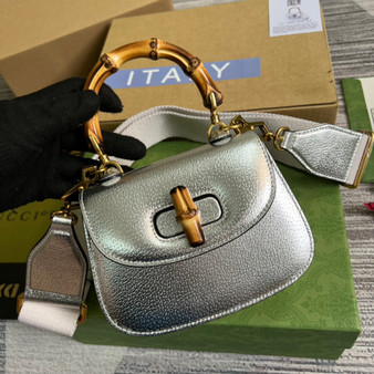 Gucci 686864 Bamboo 1947 mini top handle bag Silver - Default Title - View 1