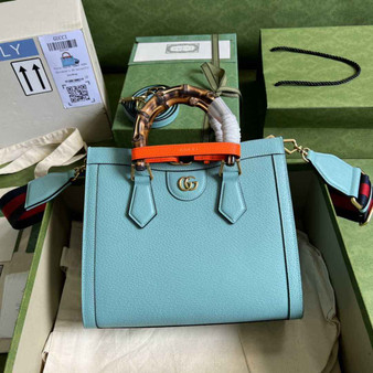 Gucci 702721 Diana Small Tote Bag Blue Leather - Default Title - View 1