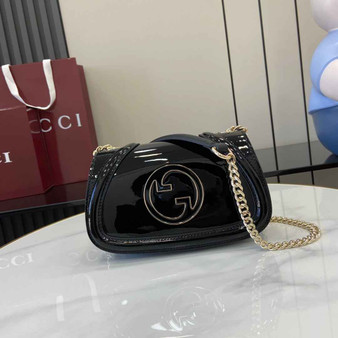 Gucci Blondie mini shoulder bag in black patent ‎815711 - Default Title - View 1