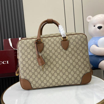 Gucci GG Emblem medium briefcase 821149  in beige fabric