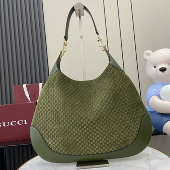 Gucci B large shoulder bag, 815924 in dark green GG suede