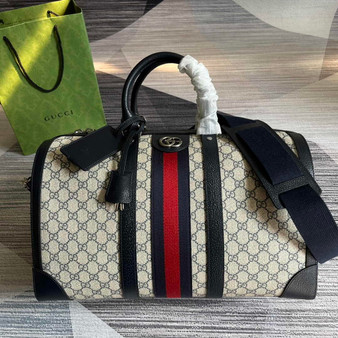 Gucci 724642 Savoy small duffle bag Beige and blue GG Supreme canvas - Default Title - View 1