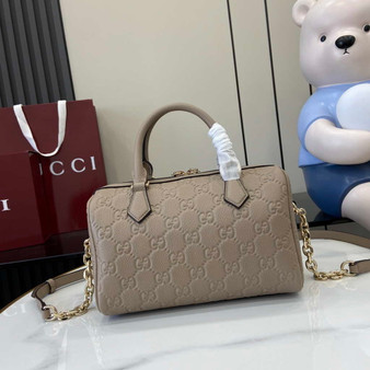 Gucci GG Emblem small top handle bag �?15255 in taupe GG leather