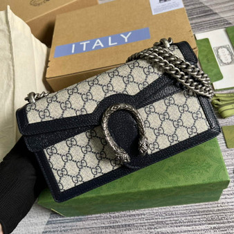 Gucci 499623 Dionysus GG small shoulder bag Beige and blue GG Supreme - Default Title - View 1
