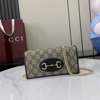 Gucci Horsebit 1955 wallet on chain, 621892 in black leather - Default Title - View 1