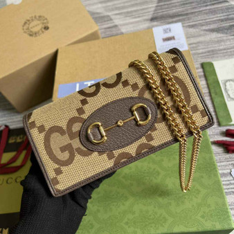 Gucci ‎621892 Horsebit 1955 wallet with chain brown gg - Default Title - View 1