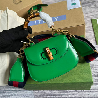 Gucci 686864 Bamboo 1947 mini top handle bag Green Leather - Default Title - View 1