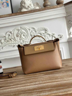 Hermès 24/24 Mini Bag Evercolor Swift Leather Apricot Gold - Default Title - View 1