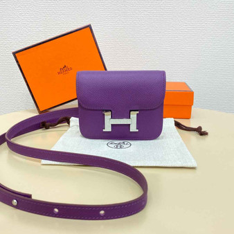 Hermes Constance Slim Wallet Dark Purple Epsom Leather Silver H082061 - Default Title - View 1