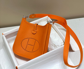Hermès Evelyne 18 Togo Leather Shoulder Mini Bag Silver Orange - Default Title - View 1