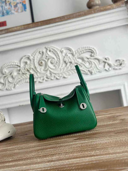 Hermes Lindy Mini Bag Togo Leather Green Silver H68641 - Default Title - View 1