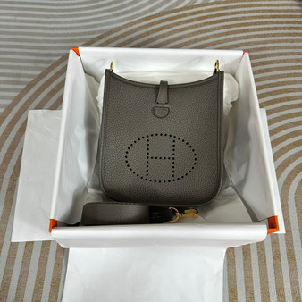 Hermes Evelyne III 17 Dark Gray Togo Leather Bag Gold H5606 - Default Title - View 1