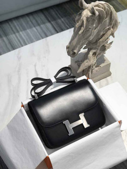 Hermes Constance Box 24cm Black Silver H082312 - Default Title - View 1