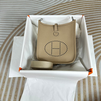 Hermes Evelyne III 17 Togo Gray Leather Bag Silver H5664 - Default Title - View 1